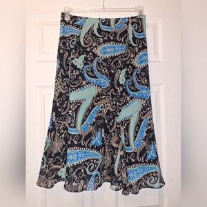 East 5th Black and Blue A-Line Paisley Skirt